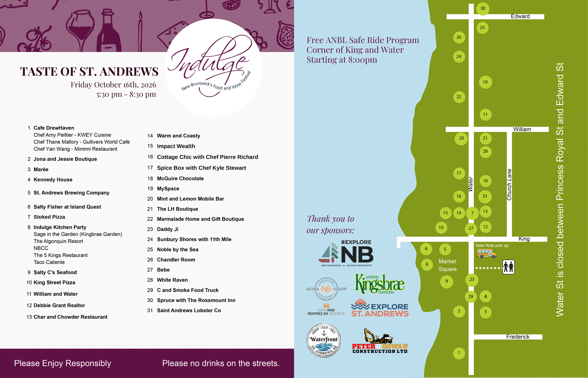 ndulge food and Wine Festival - Taste Of Saint Andrews Map